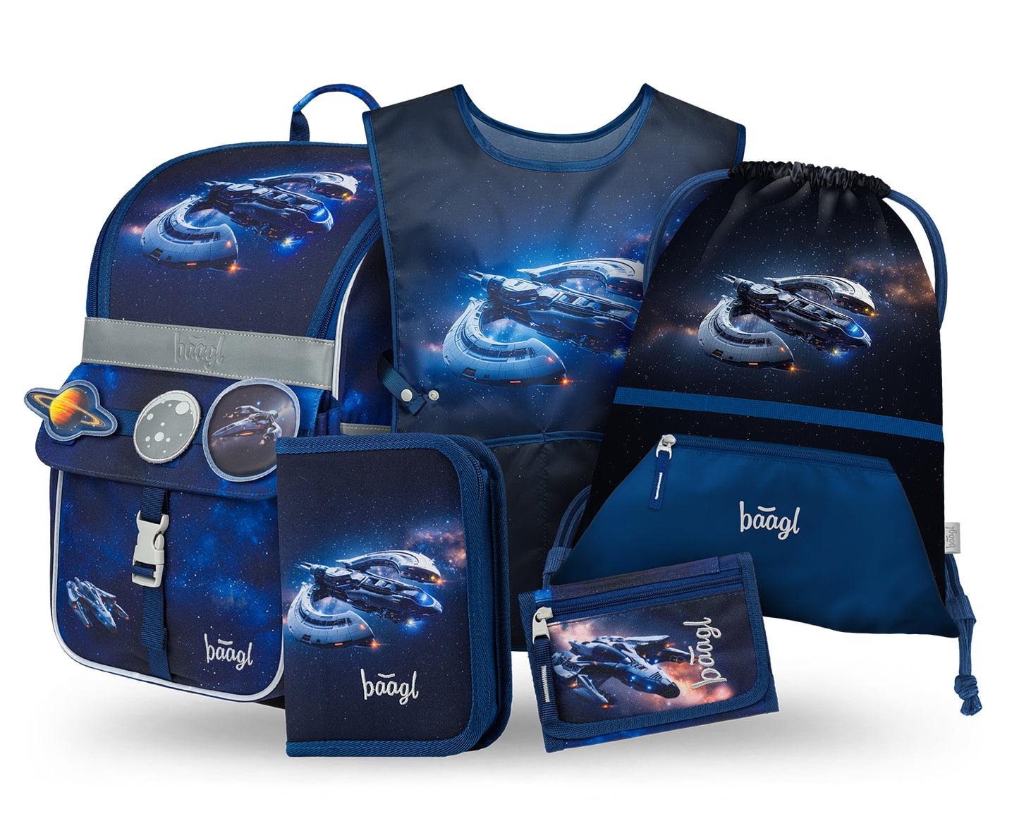 Zippy Space Ship Schulranzen-Set 5tlg: Schulranzen, Federmäppchen, Turnbeutel, Schürze, Geldbeutel