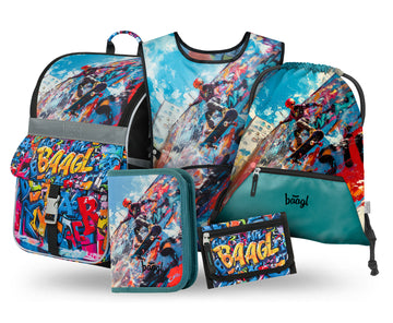Zippy Skatepark Schulranzen-Set 5tlg: Schulranzen, Federmäppchen, Turnbeutel, Schürze, Geldbeutel