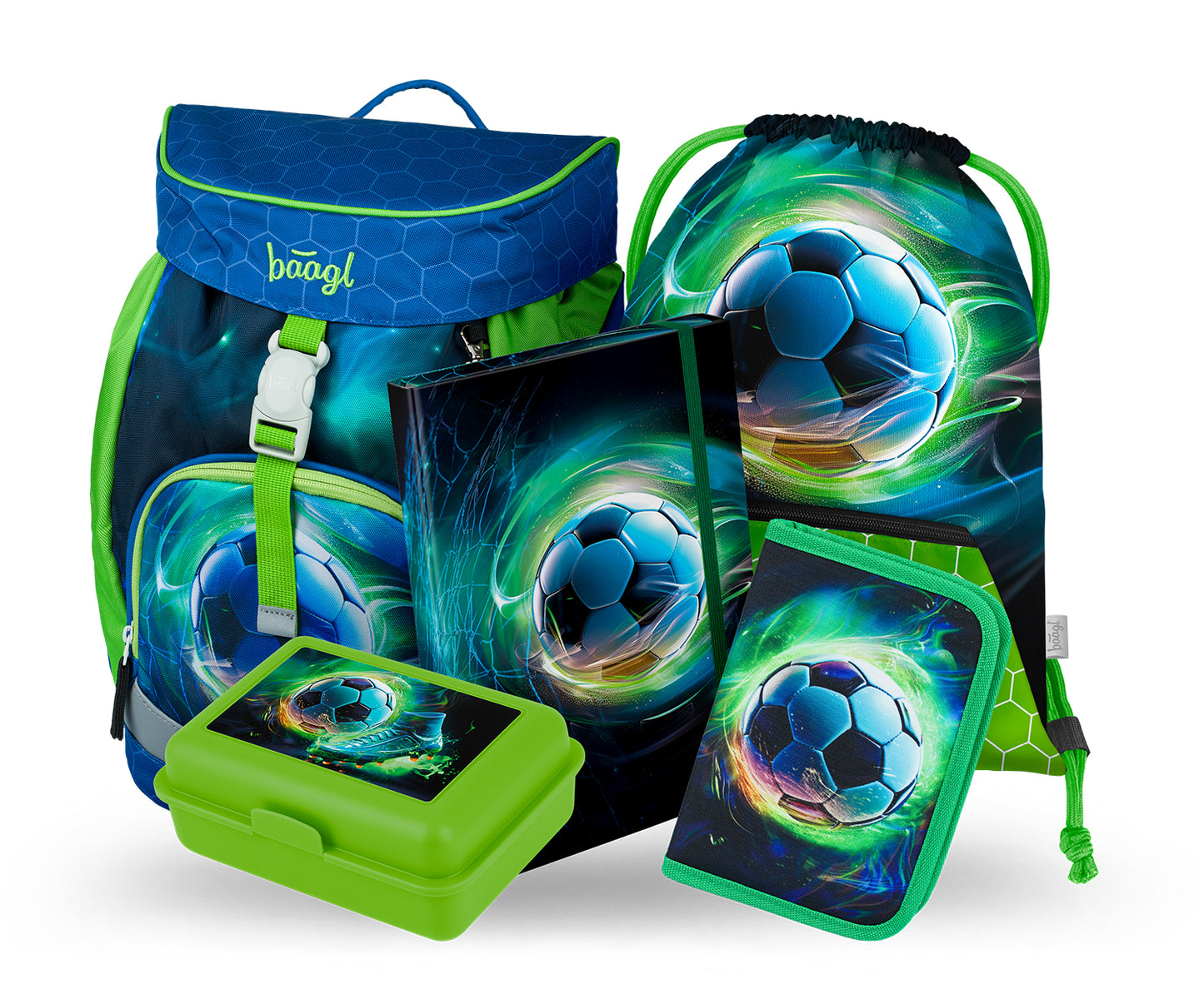 Airy Fussball Ball Rucksack-Set 5tlg: Rucksack, Federmäppchen, Turnbeutel, Heftmappe, Brotdose