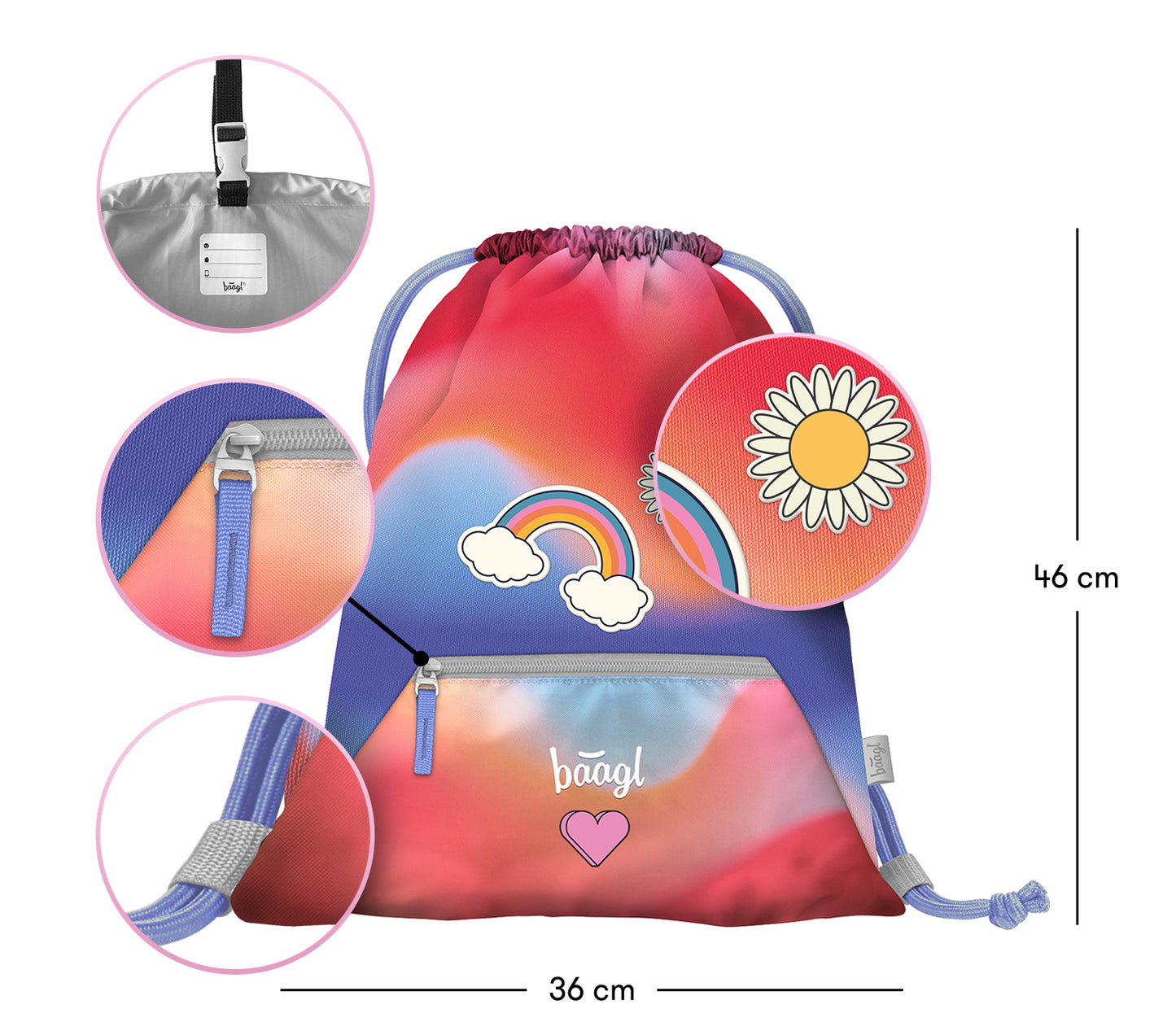 Airy Rainbow Rot Rucksack-Set 5tlg: Rucksack, Federmäppchen, Turnbeutel, Heftmappe, Brotdose