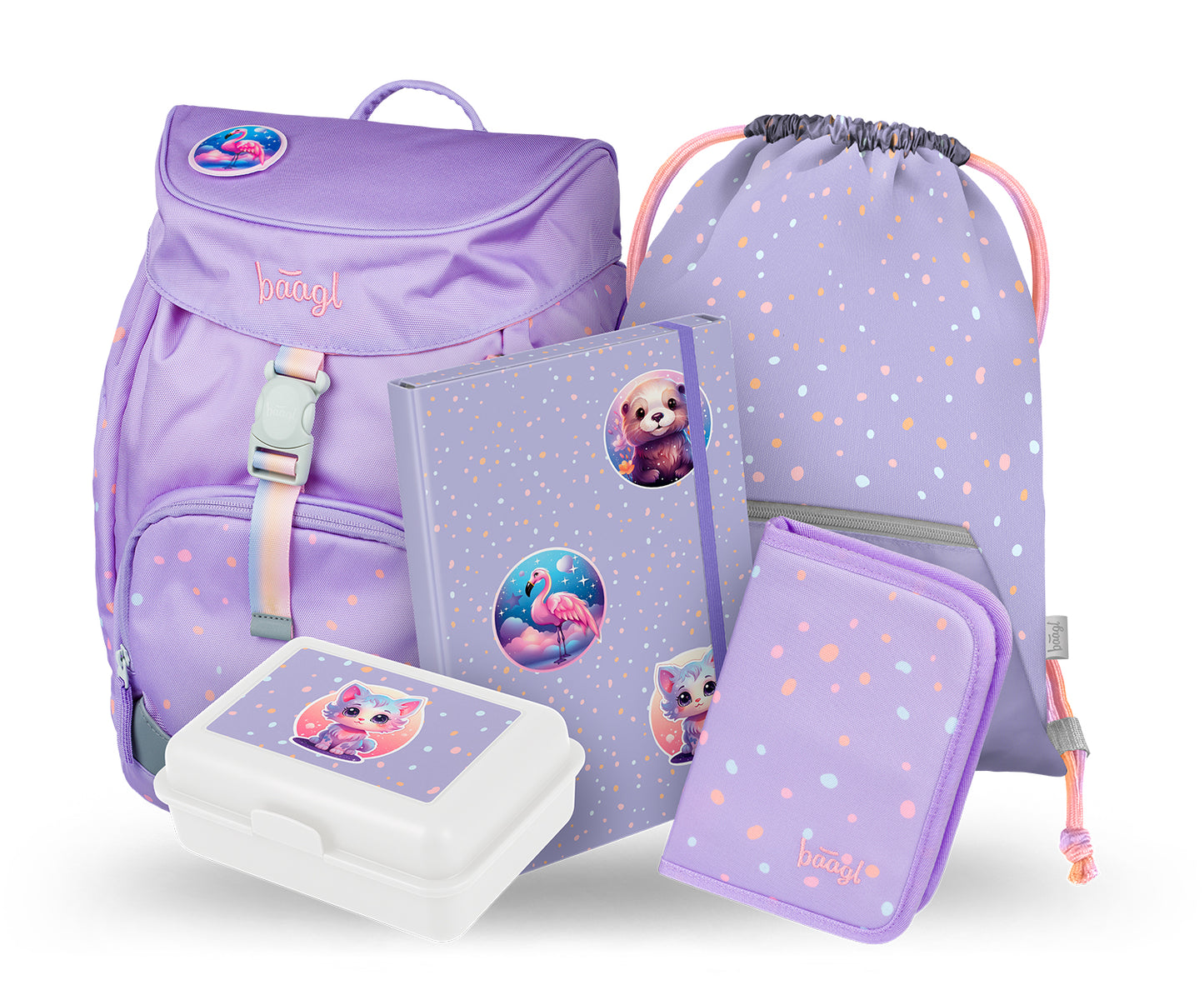 Airy Lieblingstiere Rucksack-Set 5tlg: Rucksack, Federmäppchen, Turnbeutel, Heftmappe, Brotdose