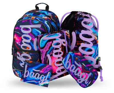 Core Marble Rucksack-Set 5tlg: Rucksack, Federmäppchen, Turnbeutel, Geldbörse, Heftmappe