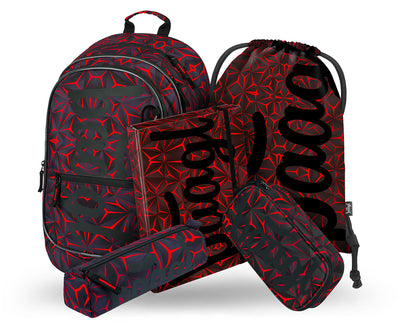 Core Red Polygon Rucksack-Set 5tlg: Rucksack, Federmäppchen, Turnbeutel, Schlampermäppchen, Heftmappe