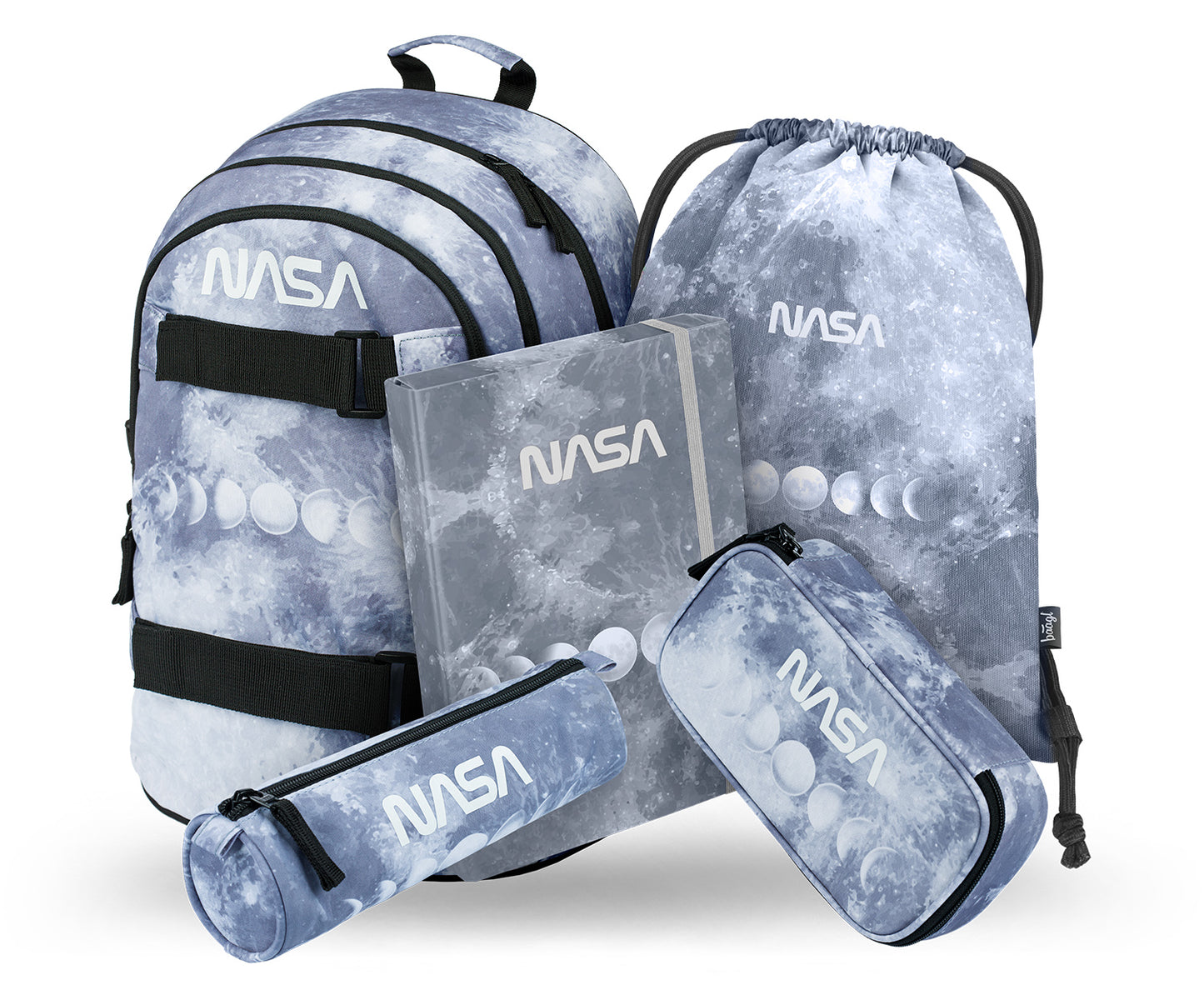 Skate NASA Grey Rucksack-Set 5tlg: Rucksack, Federmäppchen, Turnbeutel, Schlampermäppchen, Heftmappe