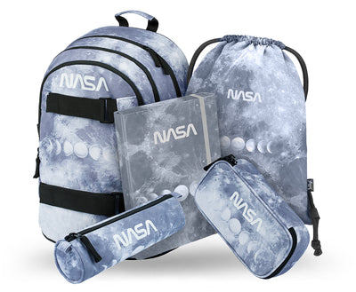 Skate NASA Grey Rucksack-Set 5tlg: Rucksack, Federmäppchen, Turnbeutel, Schlampermäppchen, Heftmappe