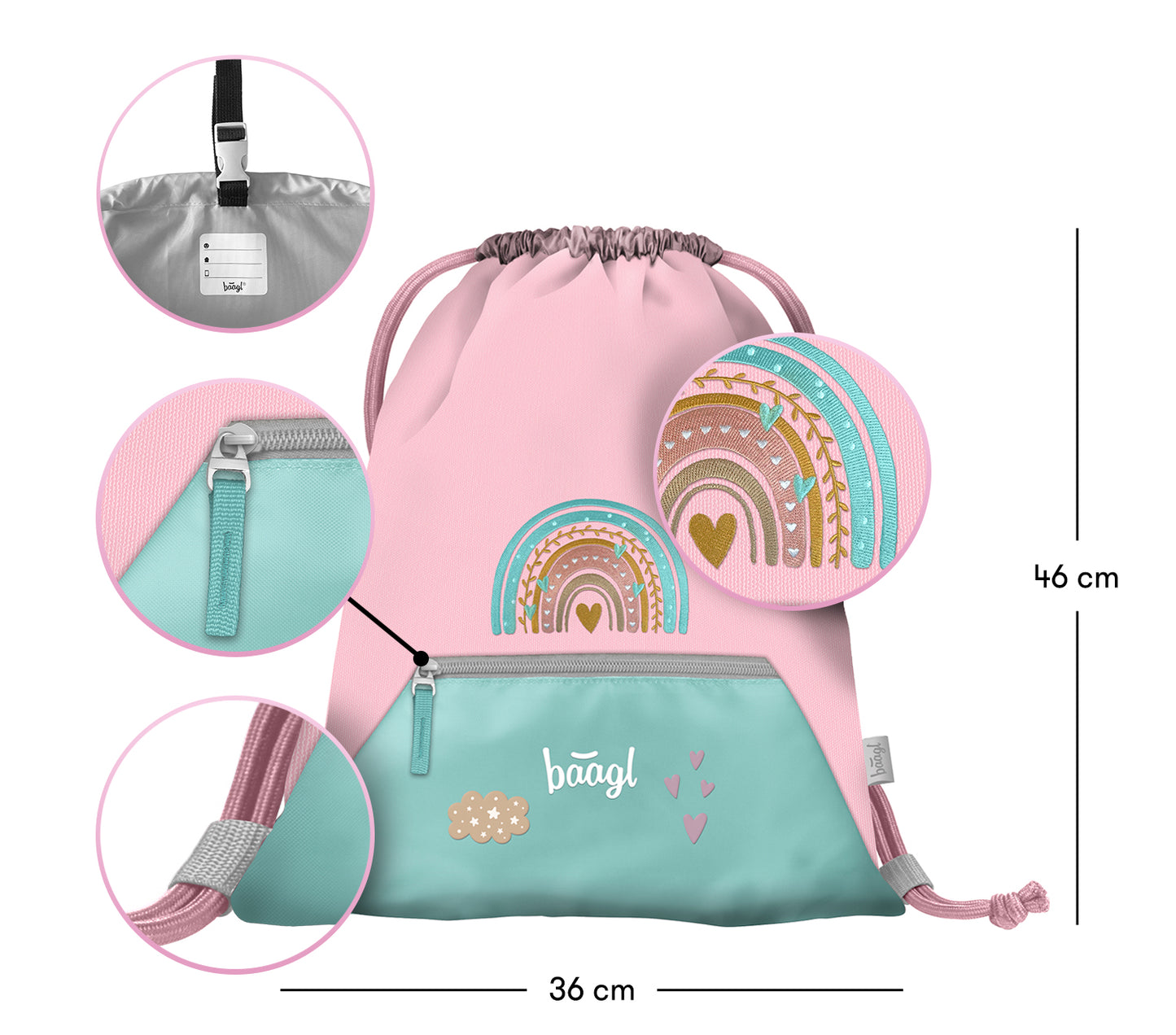 Zippy Regenbogen Rosa Schulranzen-Set 5tlg: Schulranzen, Federmäppchen, Turnbeutel, Heftmappe, Brotdose
