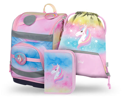 Zippy plus Regenbogen Einhorn Schulranzen-Set 3tlg: Schulranzen, Federmäppchen, Sportbeutel