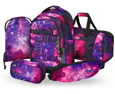 Skate max Galaxy Rucksack-Set 5tlg: Rucksack, Federmäppchen, Turnbeutel, Sporttasche, Bauchtasche