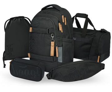 Skate max Darkness Rucksack-Set 5tlg: Rucksack, Federmappe, Etui, Sporttasche, Bauchtasche