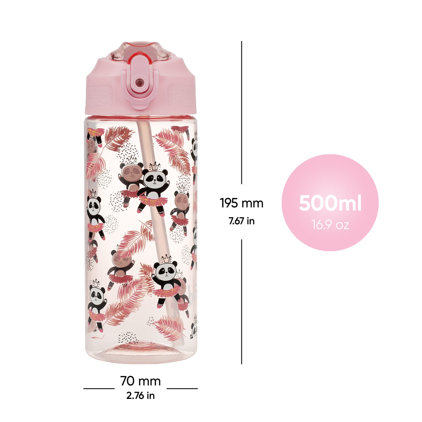 Tritan Trinkflasche mit Strohhalm Panda, 500 ml