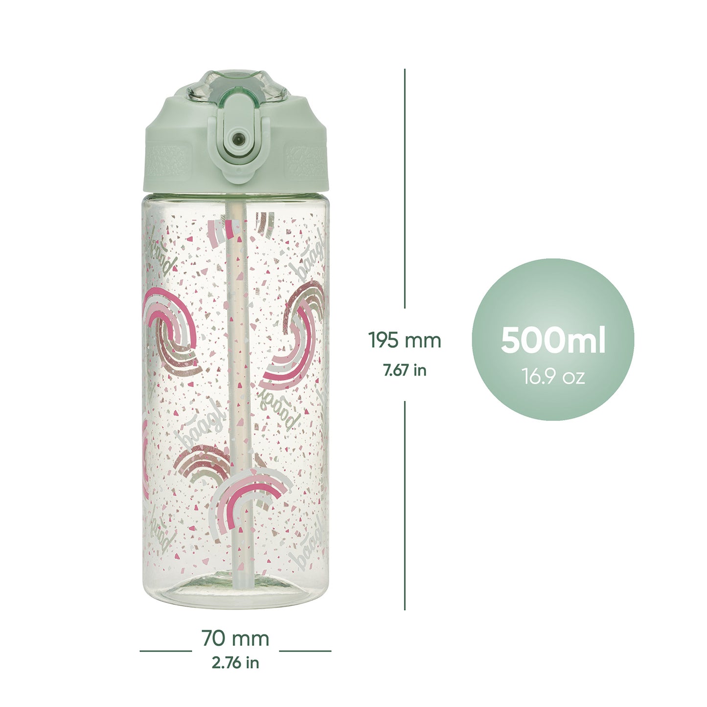 BAAGL Tritan Trinkflasche mit Strohhalm Regenbogen, 500 ml