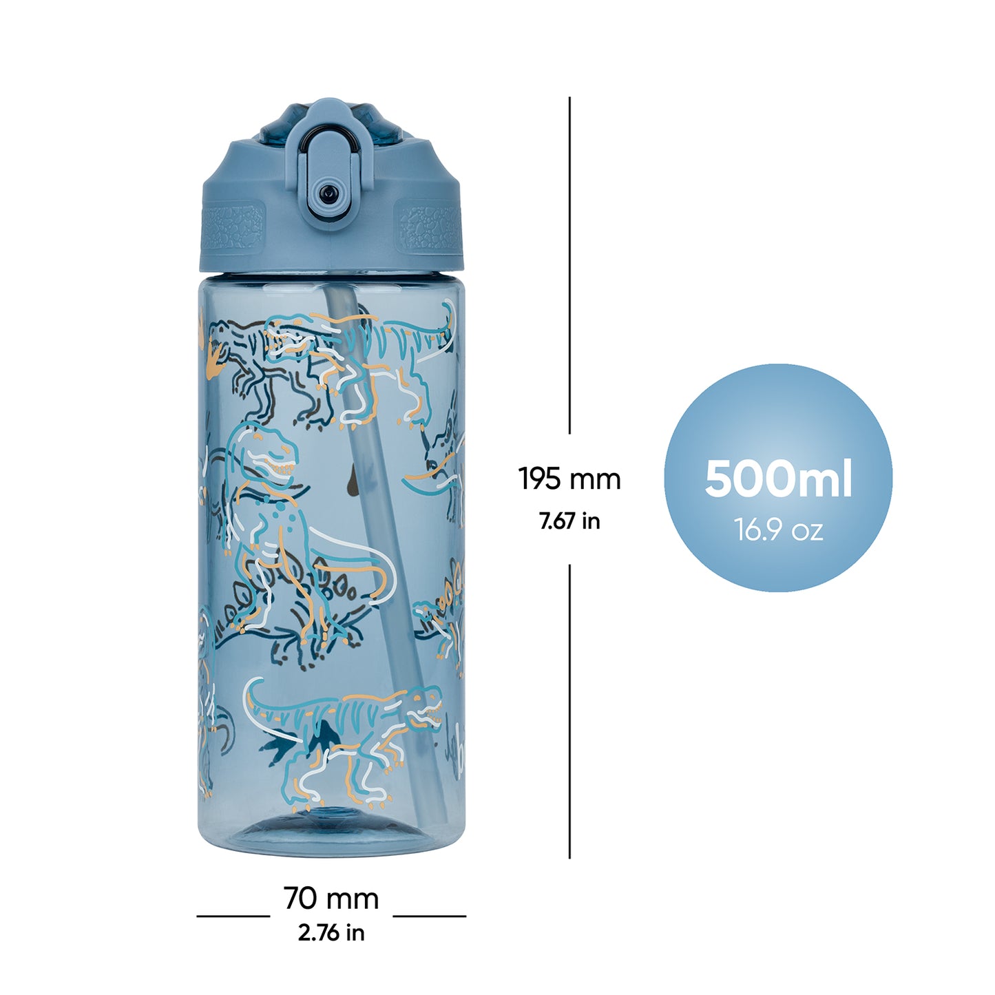 Tritan Trinkflasche mit Strohhalm Dino, 500 ml