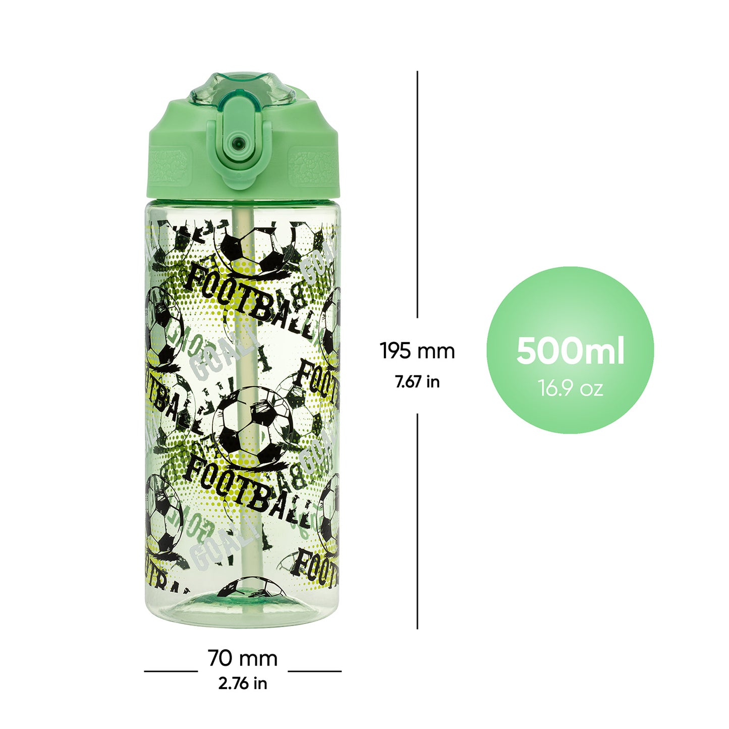 BAAGL Tritan Trinkflasche mit Strohhalm Fußball, 500 ml