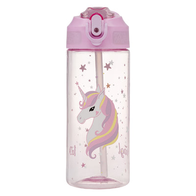 BAAGL Tritan Trinkflasche mit Strohhalm Regenbogen Einhorn, 500 ml