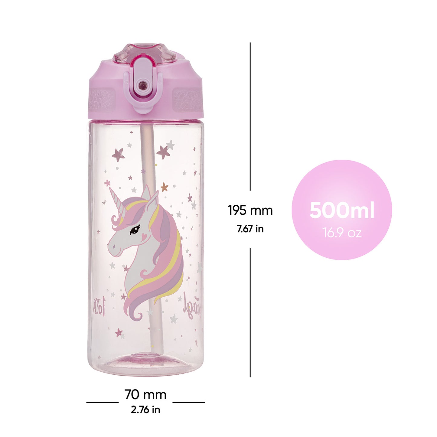 BAAGL Tritan Trinkflasche mit Strohhalm Regenbogen Einhorn, 500 ml