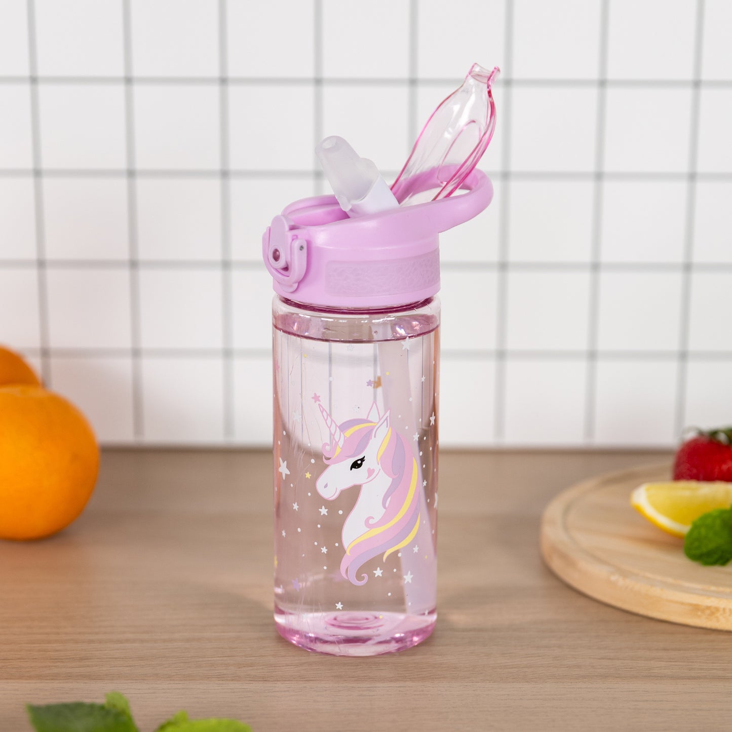 BAAGL Tritan Trinkflasche mit Strohhalm Regenbogen Einhorn, 500 ml
