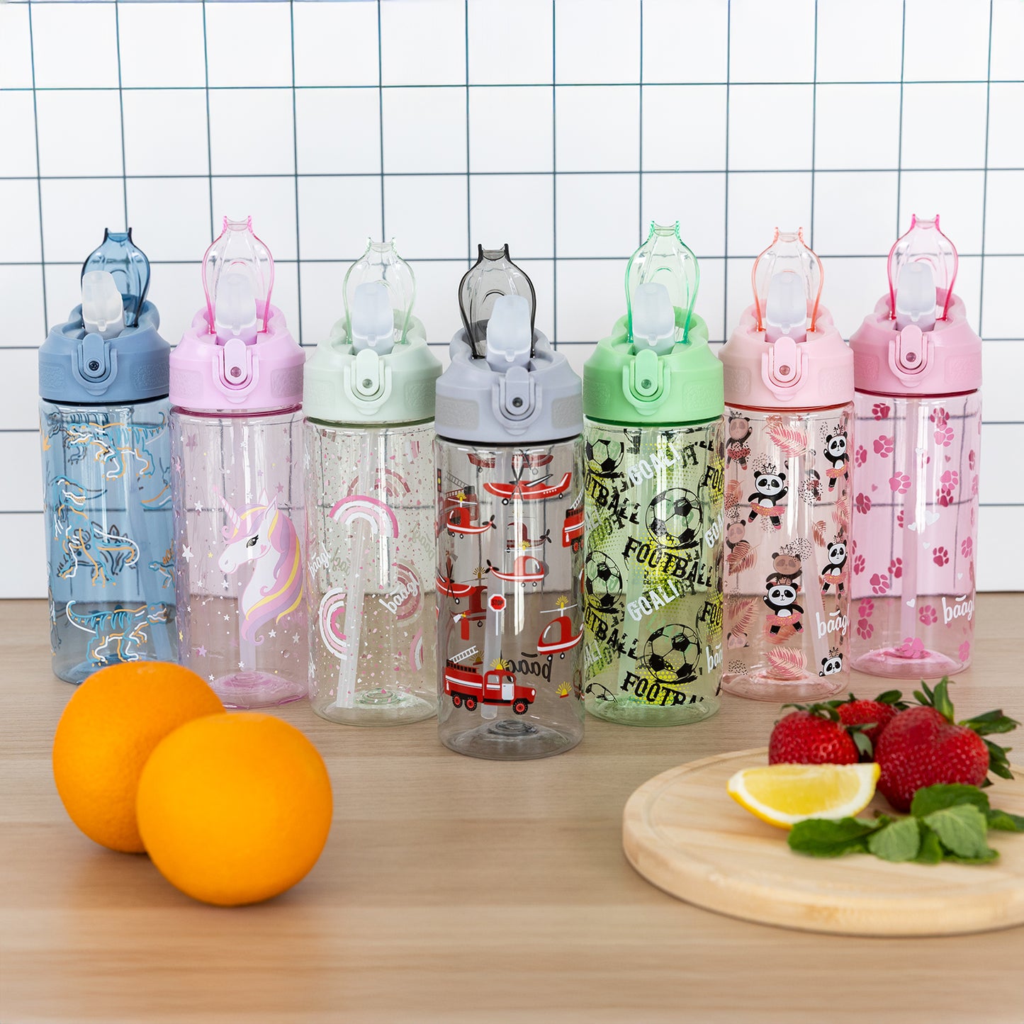 BAAGL Tritan Trinkflasche mit Strohhalm Regenbogen Einhorn, 500 ml