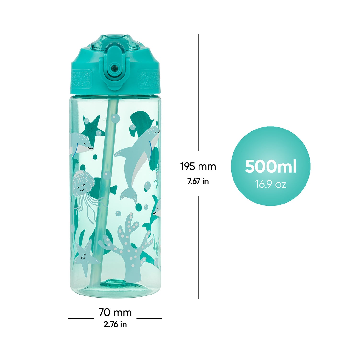 Tritan Trinkflasche mit Strohhalm Delfin, 500 ml