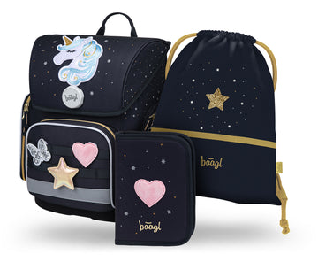 Ergo Unicorn Gold Schulranzen-Set 3tlg.: Schulranzen, Federmäppchen, Turnbeutel