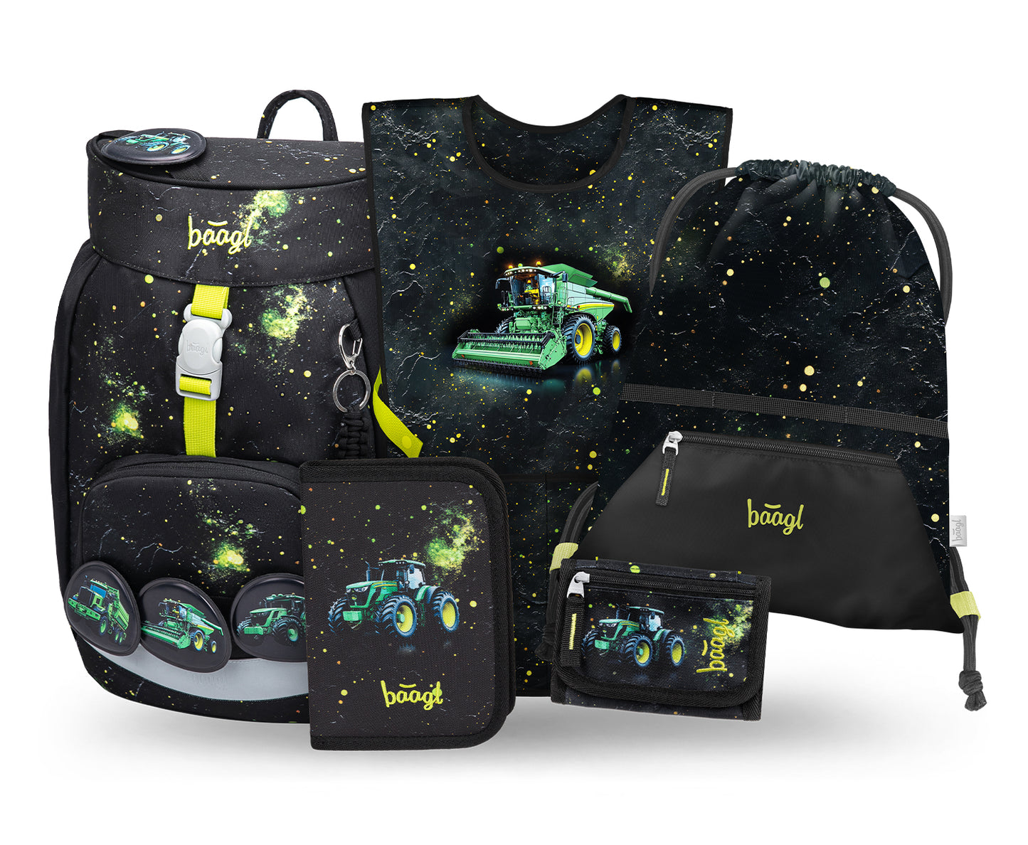 Airy Traktor Schulrucksack-Set 5tlg.: Schulrucksack, Federmäppchen, Turnbeutel, Schürze, Brustbeutel