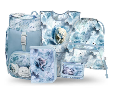 Airy Polar Schulrucksack-Set 5tlg.: Schulrucksack, Federmäppchen, Turnbeutel, Schürze, Brustbeutel