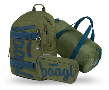 Skate Olive Schulrucksack-Set 3tlg.: Schulrucksack, Federmäppchen, Sporttasche