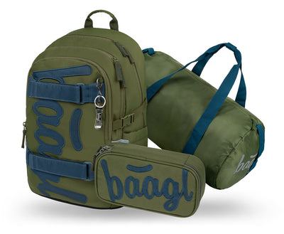 Skate Olive Schulrucksack-Set 3tlg.: Schulrucksack, Federmäppchen, Sporttasche