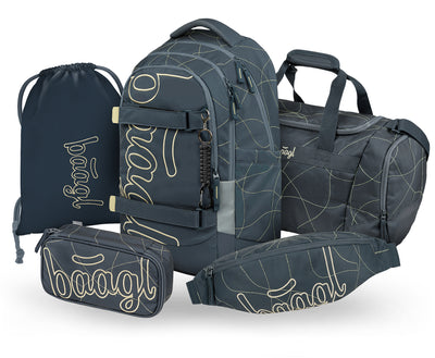 Skate Max Wave Schulrucksack-Set 5tlg.: Schulrucksack, Federmäppchen, Turnbeutel, Sporttasche, Bauchtasche