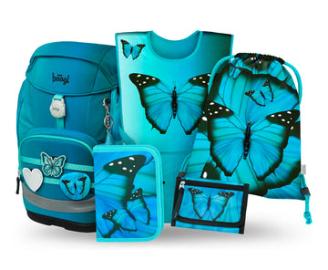 Airy Plus Butterfly Schulrucksack-Set 5tlg.: Schulrucksack, Federmäppchen, Turnbeutel, Schürze, Brustbeutel