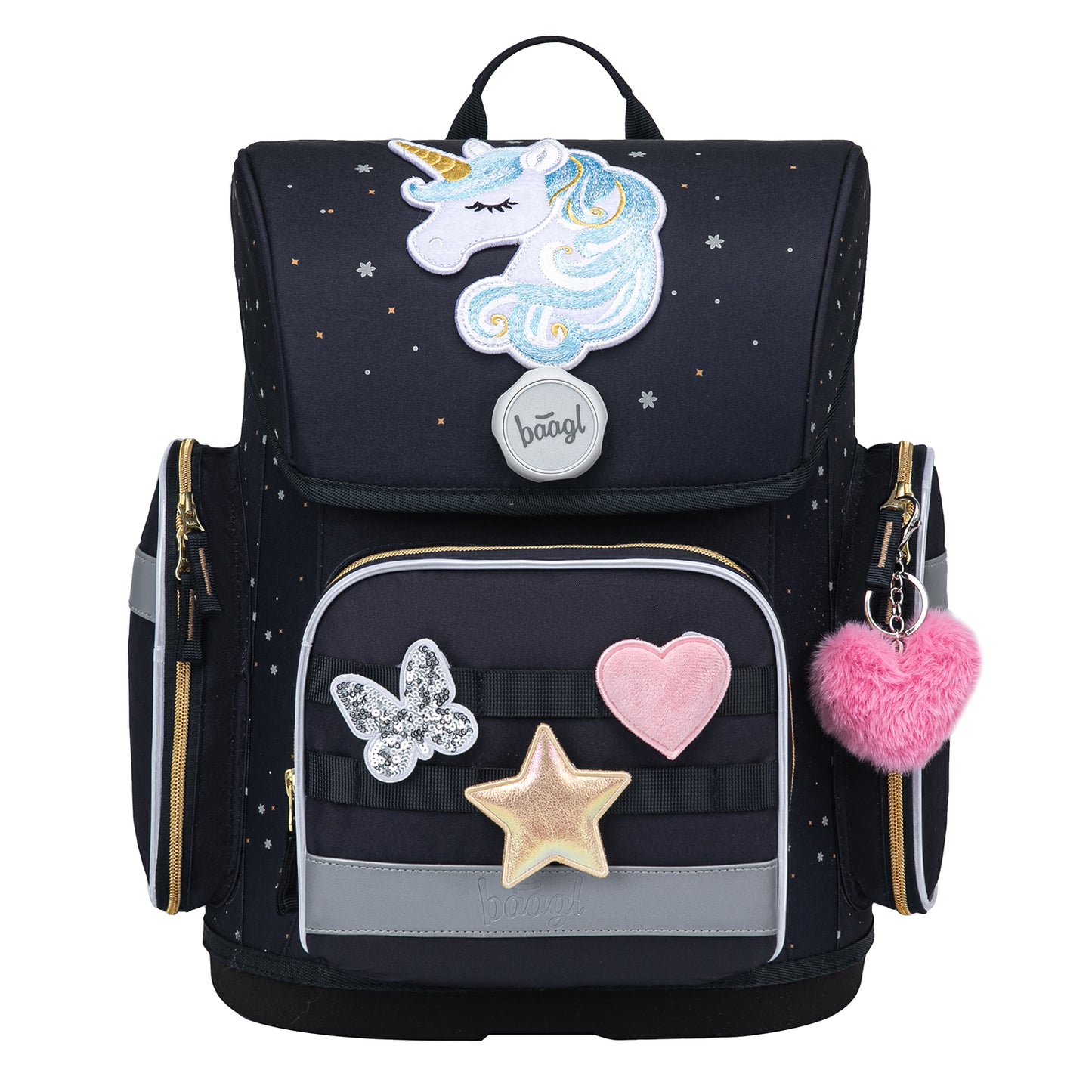 Ergo Unicorn Gold Schulranzen-Set 5tlg.: Schulranzen, Federmäppchen, Turnbeutel, Schürze, Brustbeutel