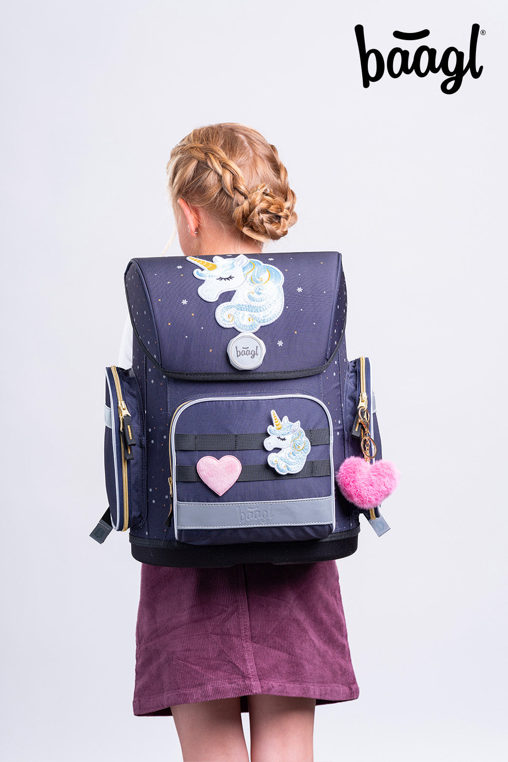 Ergo Unicorn Gold Schulranzen-Set 5tlg.: Schulranzen, Federmäppchen, Turnbeutel, Schürze, Brustbeutel