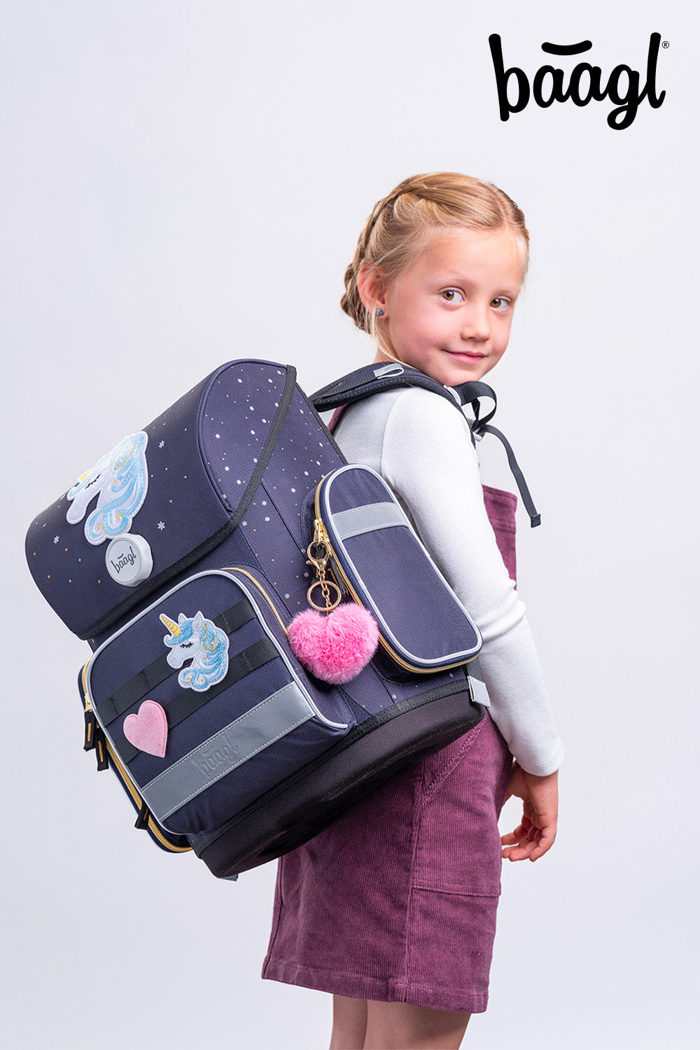 Ergo Unicorn Gold Schulranzen-Set 5tlg.: Schulranzen, Federmäppchen, Turnbeutel, Schürze, Brustbeutel