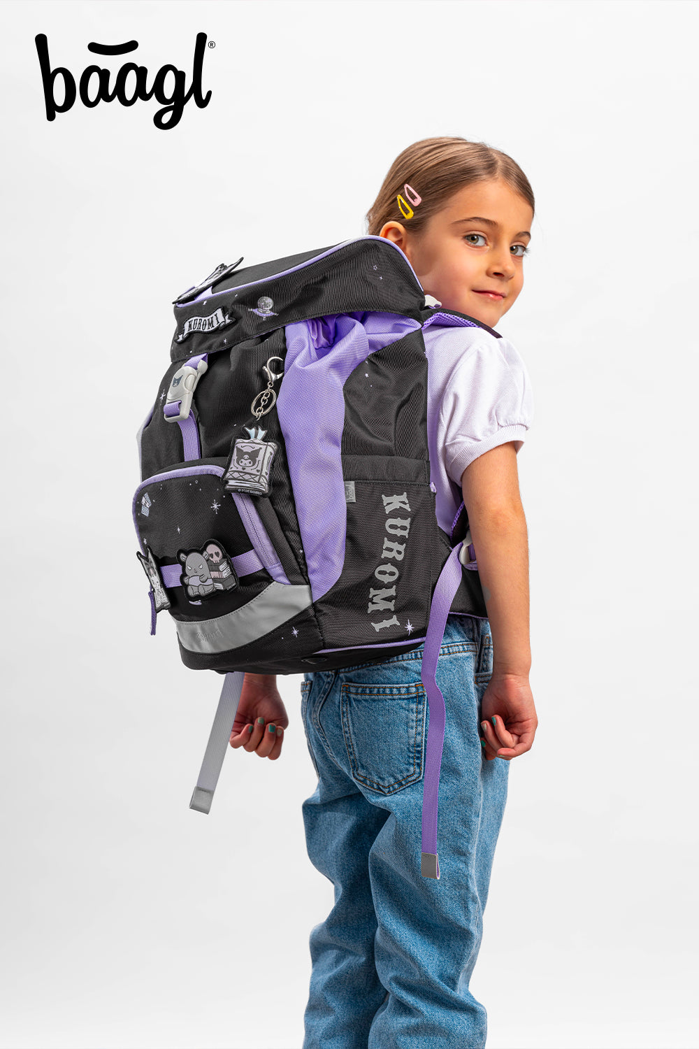Airy Kuromi Fortune Dream Schulrucksack-Set 5tlg: Schulrucksack, Federmäppchen, Turnbeutel, Schürze, Brustbeutel