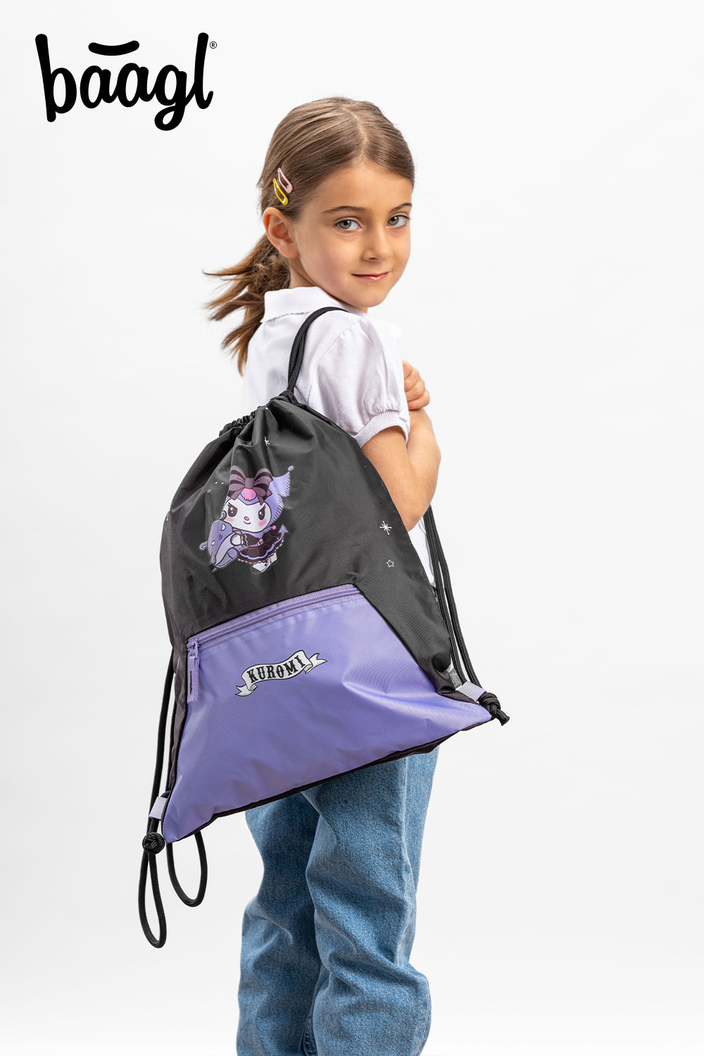 Airy Kuromi Fortune Dream Schulrucksack-Set 5tlg: Schulrucksack, Federmäppchen, Turnbeutel, Schürze, Brustbeutel