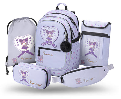 Core Kuromi Sweet One Schulrucksack-Set 5tlg.: Schulrucksack, Federmäppchen, Turnbeutel, Bauchtasche, Laptophülle