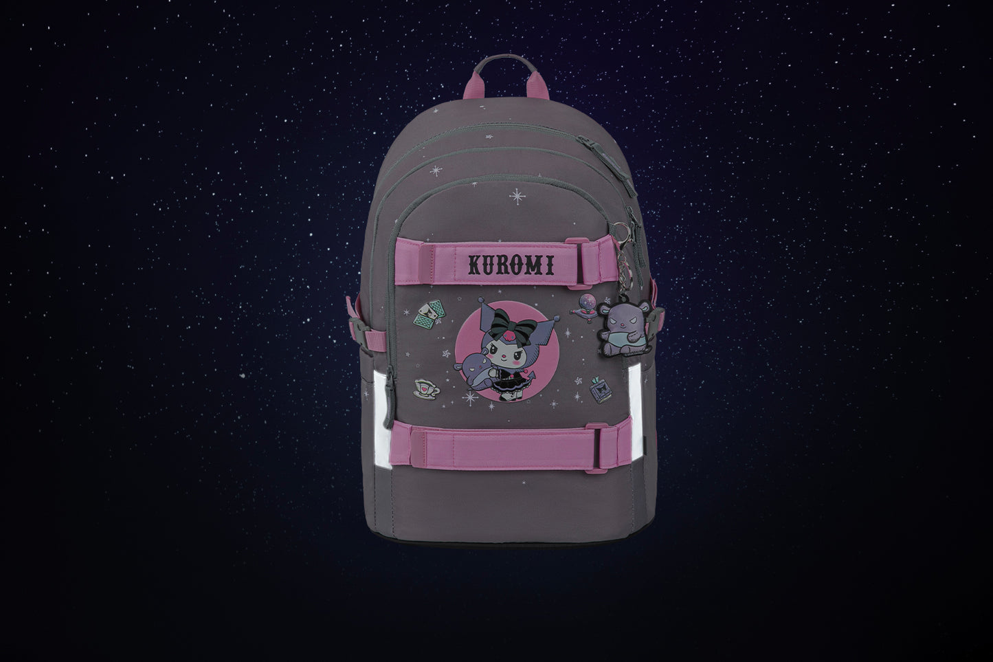 Skate Kuromi Grey Schulrucksack-Set 5tlg.: Schulrucksack, Federmäppchen, Turnbeutel, Bauchtasche, Laptophülle