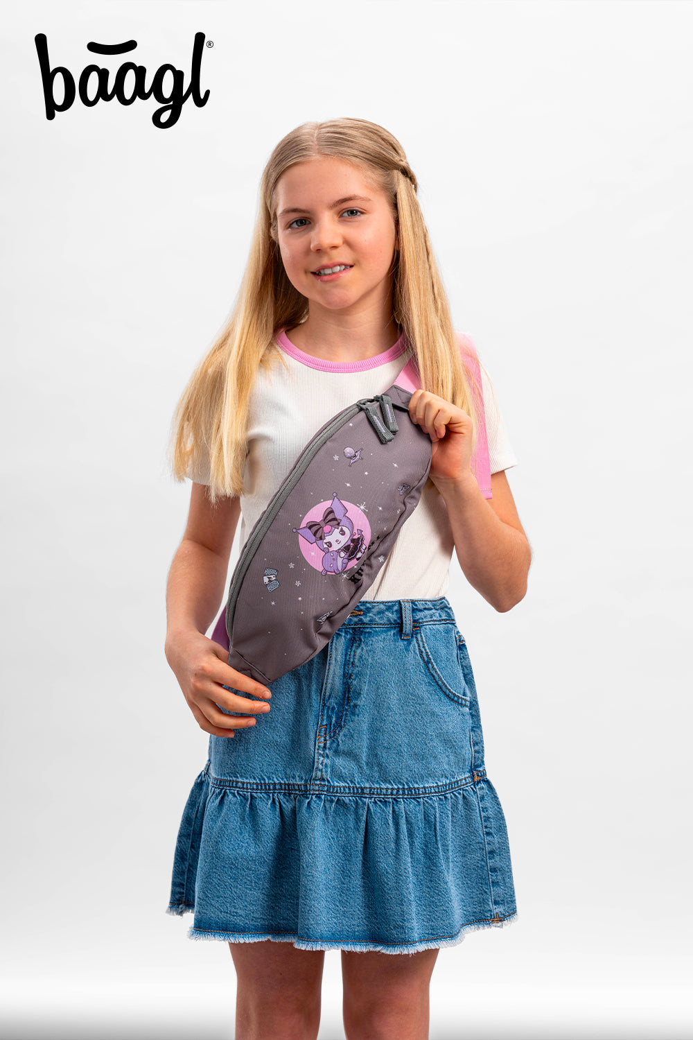 Skate Kuromi Grey Schulrucksack-Set 5tlg.: Schulrucksack, Federmäppchen, Turnbeutel, Bauchtasche, Laptophülle