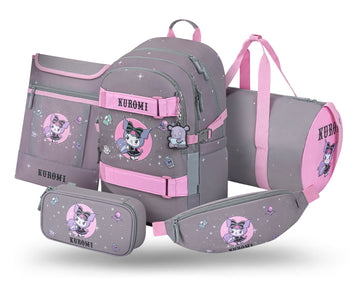 Skate Kuromi Grey Schulrucksack-Set 5tlg.: Schulrucksack, Federmäppchen, Turnbeutel, Bauchtasche, Laptophülle