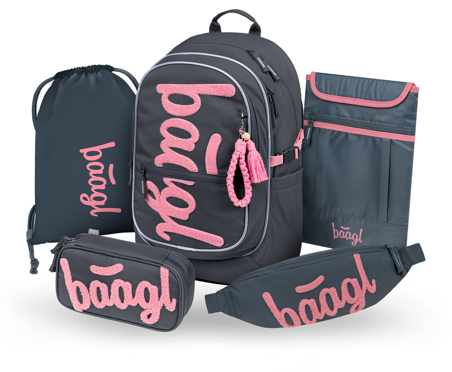 Core Logo Pink Schulrucksack-Set 5tlg.: Schulrucksack, Federmäppchen, Turnbeutel, Bauchtasche, Laptophülle