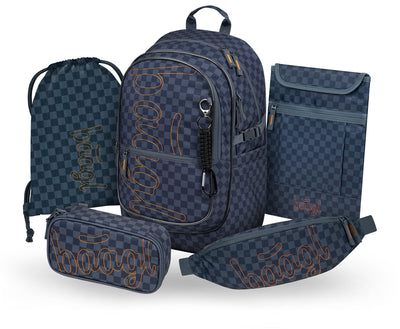 Core Ska Blau Schulrucksack-Set 5tlg.: Schulrucksack, Federmäppchen, Turnbeutel, Bauchtasche, Laptophülle