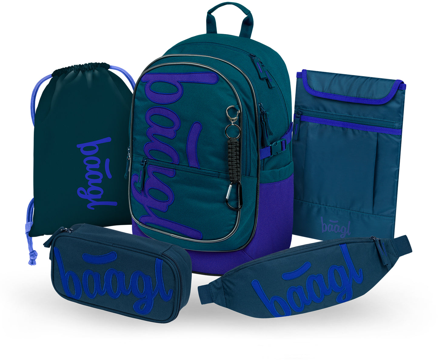 Core Logo Blau Schulrucksack-Set 5tlg.: Schulrucksack, Federmäppchen, Turnbeutel, Bauchtasche, Laptophülle