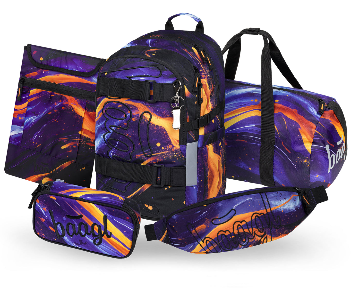 Skate Vibe Schulrucksack-Set 5tlg.: Schulrucksack, Federmäppchen, Sporttasche, Bauchtasche, Laptophülle