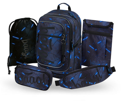 Cubic Flash Schulrucksack-Set 5tlg.: Schulrucksack, Federmäppchen, Turnbeutel, Bauchtasche, Laptophülle