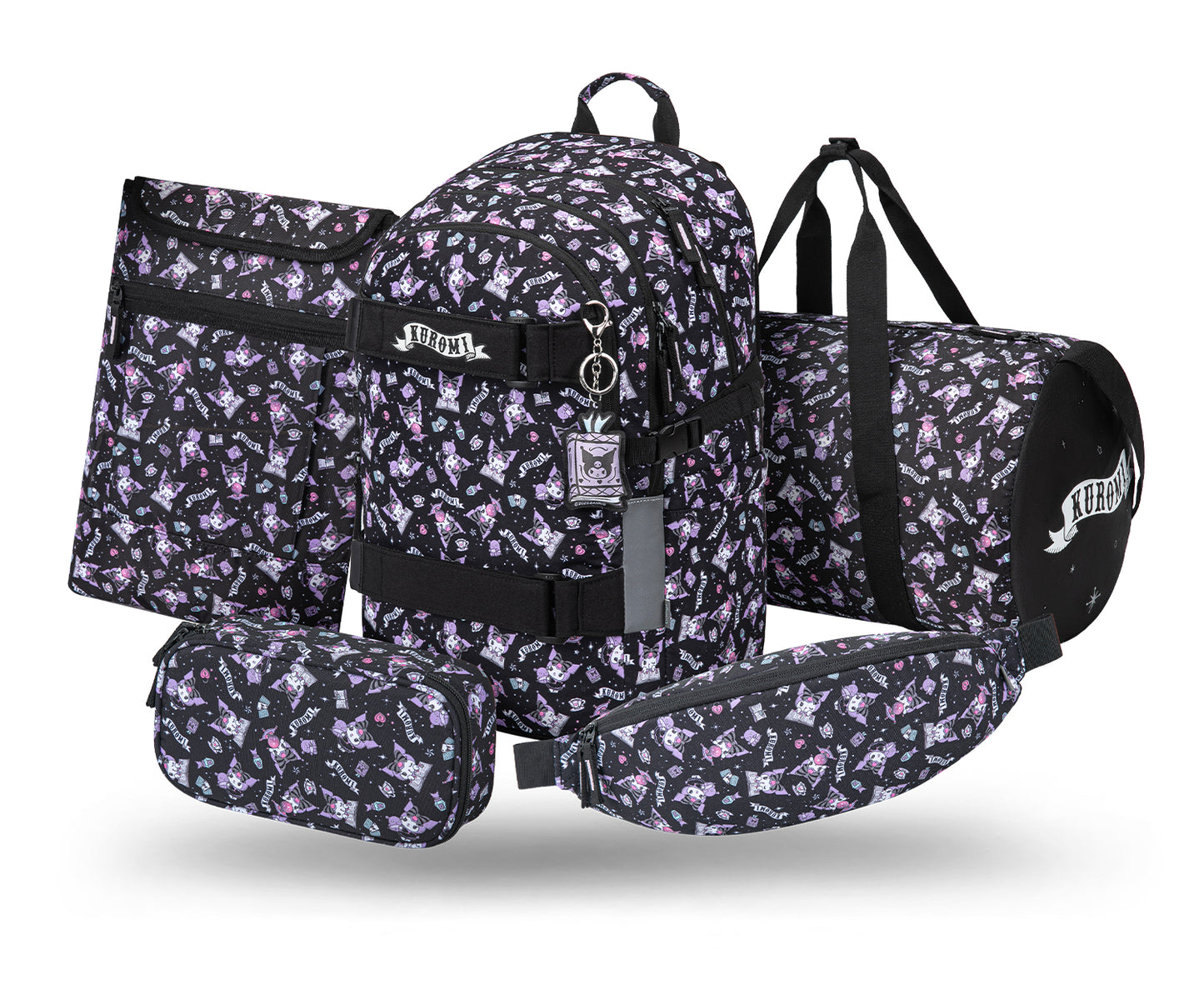Skate Kuromi Black Schulrucksack-Set 5tlg.: Schulrucksack, Federmäppchen, Turnbeutel, Bauchtasche, Laptophülle