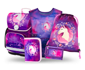 Ergo Pferd Schulranzen-Set 5tlg.: Schulranzen, Federmäppchen, Turnbeutel, Schürze, Brustbeutel