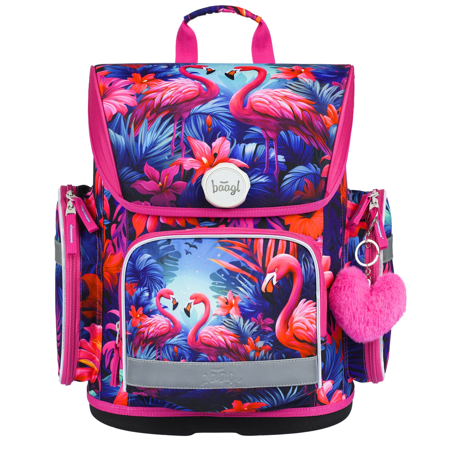 Ergo Flamingos Schulranzen-Set 5tlg.: Schulranzen, Federmäppchen, Turnbeutel, Schürze, Brustbeutel