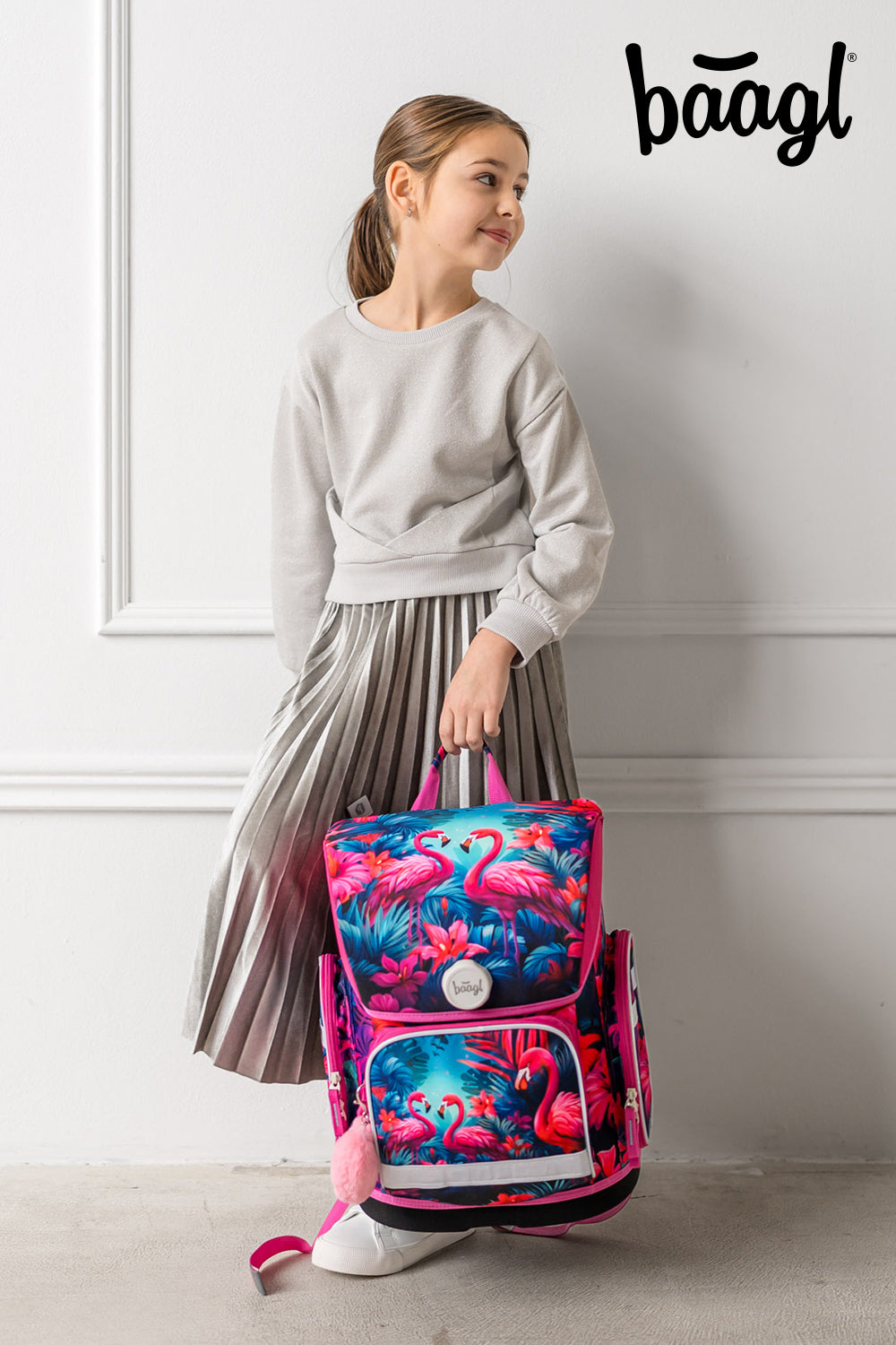Ergo Flamingos Schulranzen-Set 5tlg.: Schulranzen, Federmäppchen, Turnbeutel, Schürze, Brustbeutel
