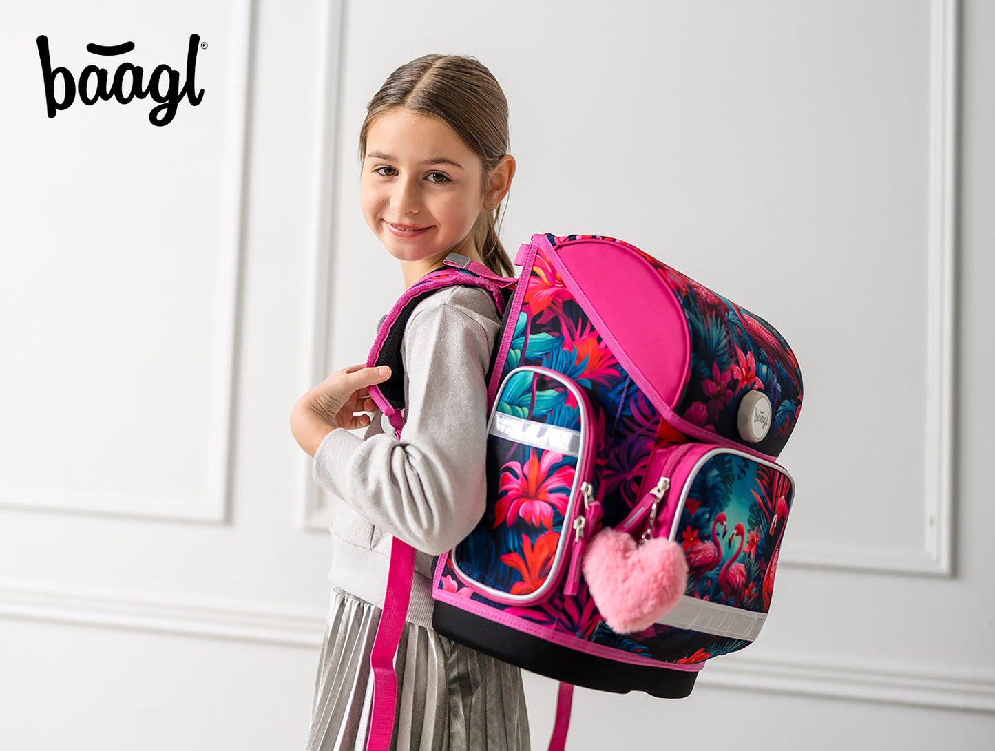 Ergo Flamingos Schulranzen-Set 5tlg.: Schulranzen, Federmäppchen, Turnbeutel, Schürze, Brustbeutel