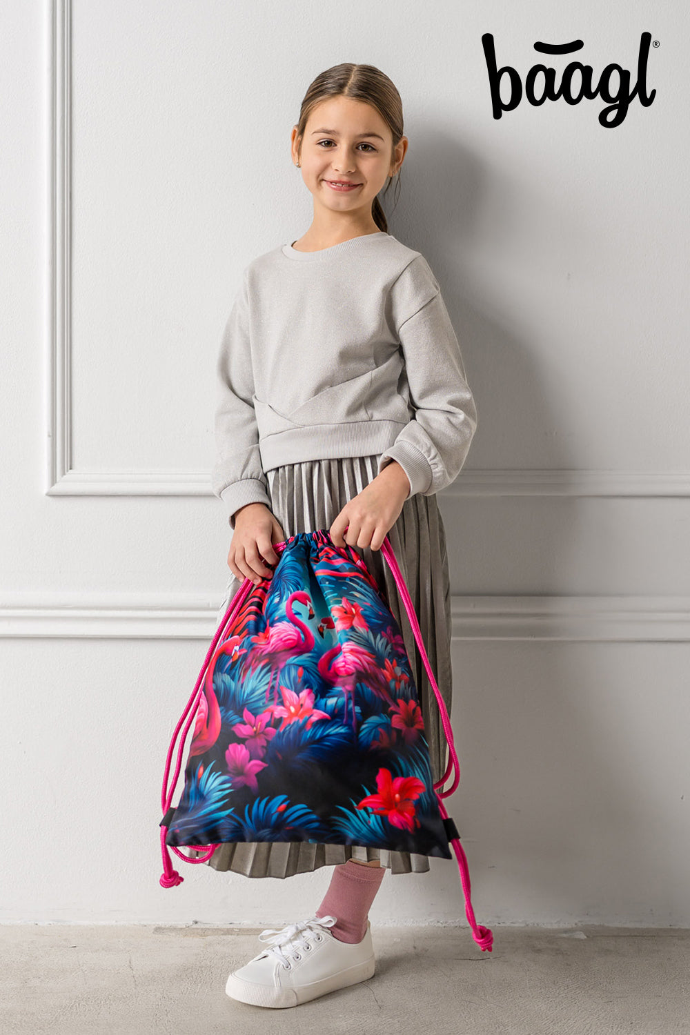 Ergo Flamingos Schulranzen-Set 5tlg.: Schulranzen, Federmäppchen, Turnbeutel, Schürze, Brustbeutel