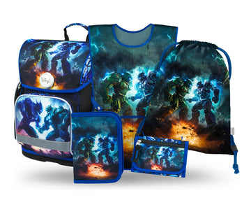 Ergo Roboter Schulranzen-Set 5tlg.: Schulranzen, Federmäppchen, Turnbeutel, Schürze, Brustbeutel